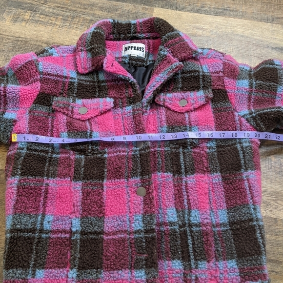 APPARIS teddy jacket short coat plaid pink blue - Picture 9 of 11